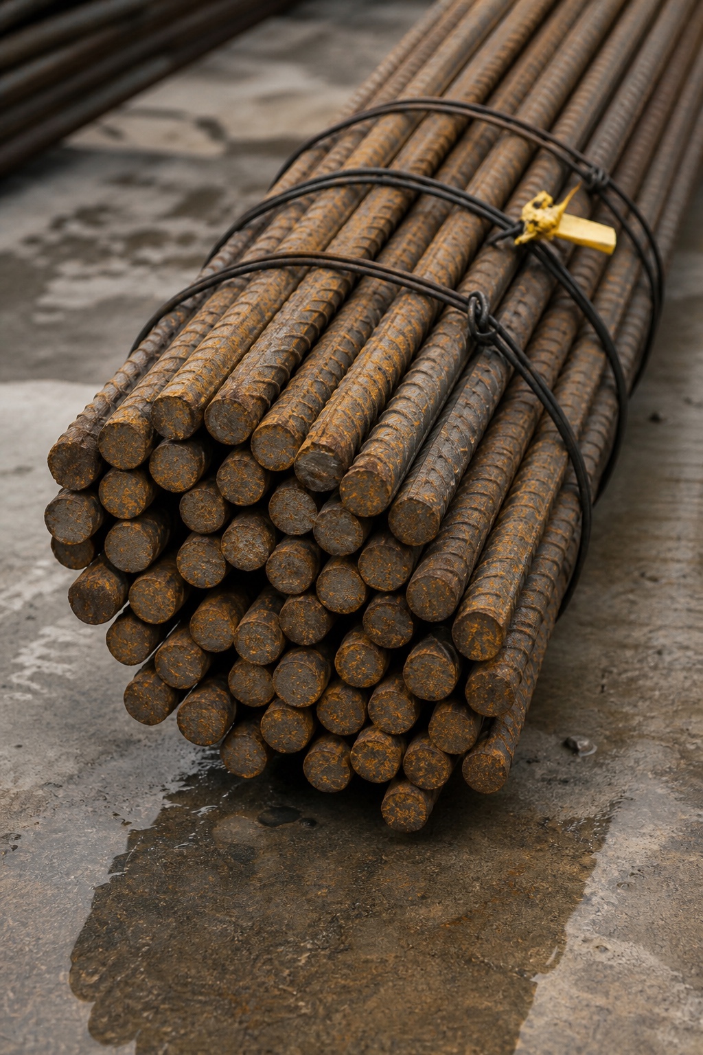 Bundled reinforcement bar at a steel yard